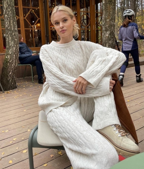 H&M NWT CABLE LOUNGE KNIT SET TOP SWEATER & PANTS BLOGGER'S FAV NEW - Picture 11 of 16